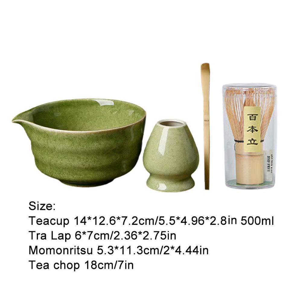 NEW High-End 4Pcs/Set Japanese Ceramic Matcha Gift Box Matcha Tea Set with Whisk and Bowl Sumptuous Grinder Brush Tea Tools Hold