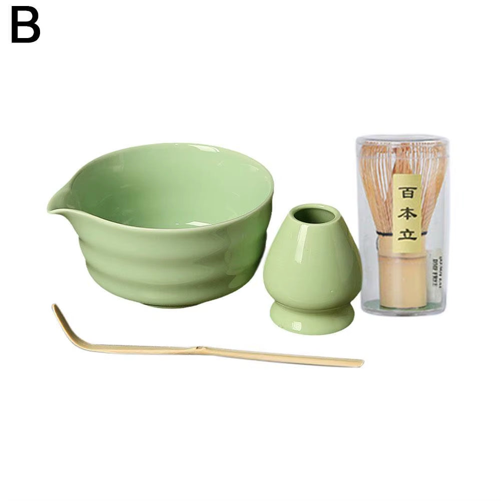 NEW High-End 4Pcs/Set Japanese Ceramic Matcha Gift Box Matcha Tea Set with Whisk and Bowl Sumptuous Grinder Brush Tea Tools Hold