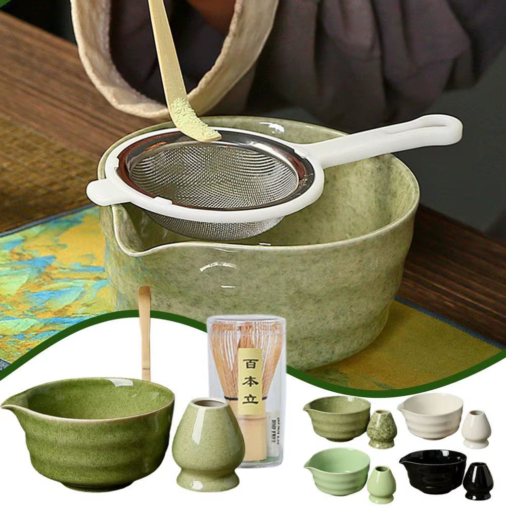 NEW High-End 4Pcs/Set Japanese Ceramic Matcha Gift Box Matcha Tea Set with Whisk and Bowl Sumptuous Grinder Brush Tea Tools Hold